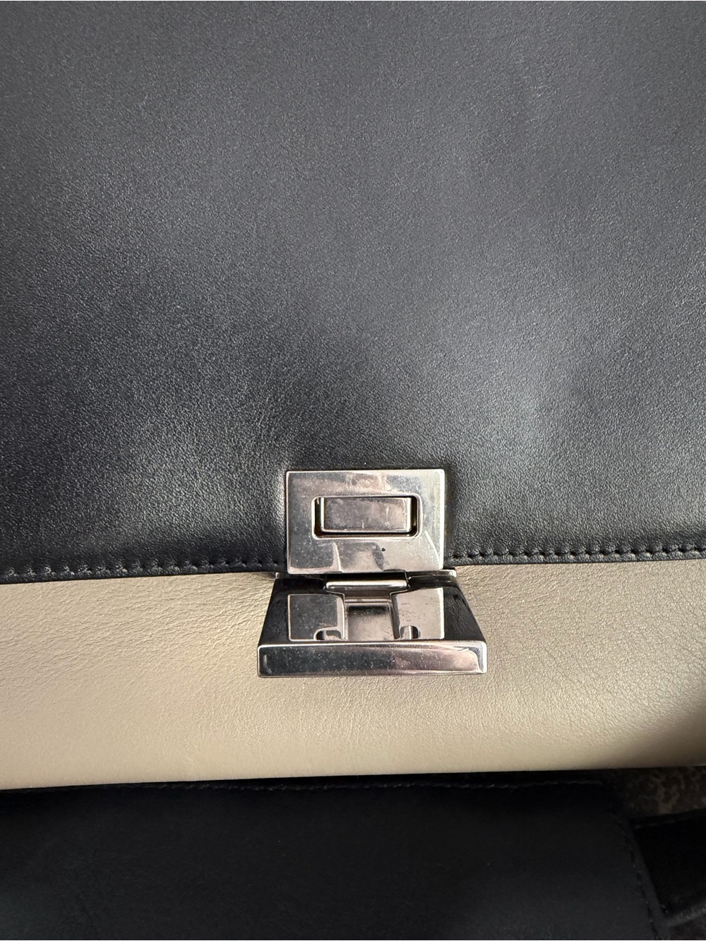 Celine Leather Top-Handle Trapeze Bag in Black, Taupe & Orange - Pre-Loved - Picture 6 of 13